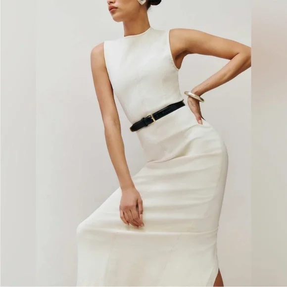 Reformation Kendi Denim Midi Dress in Fior Di Latte